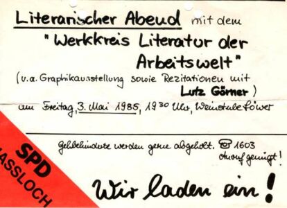 Werkkreis Literatur der Arbeitswelt Tournee 1985 (Hassloch Plakat)